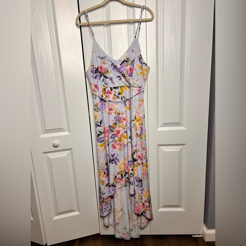 Floral V-Neck Spaghetti Strap Maxi Dress - Lavender